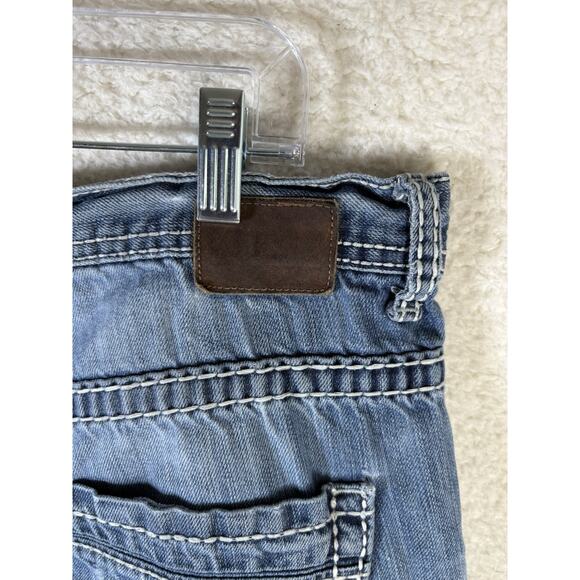 Buckle BKE Carter Jeans Mens 36R 36x31 Blue Straight Distressed Thick Stitch - Picture 16 of 16